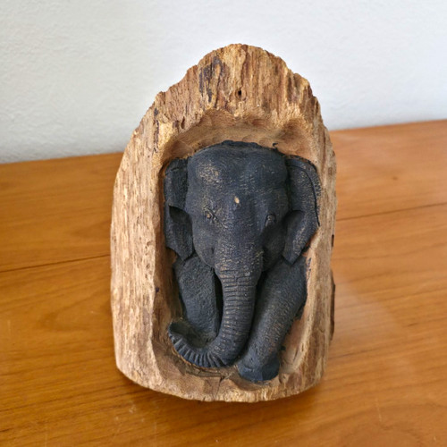 Hand carved wooden - hand, elephant