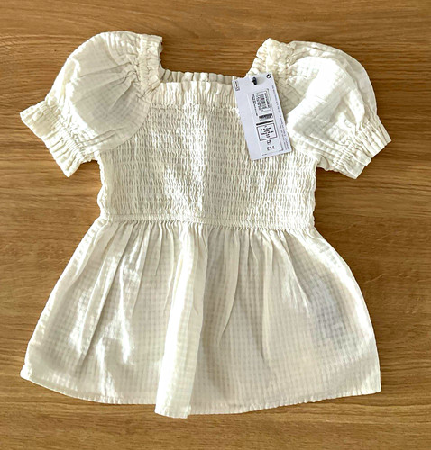 Girls white check smock - white,