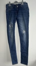 Criminal Damage Men’s Dark Blue Distressed Ripped Jeans 5 Style Pocket Size 30