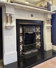 Victorian White Statuary Marble Fire Surround With Twin Oxyx Pillars 