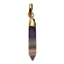 Rainbow Fluorite Crystal Point Pendant Gold Tone 20" 925 Gold Plated Chain