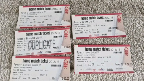 Nottingham forest ticket stubs - nottingham,