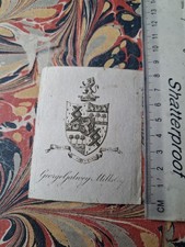 19th cent Armorial EX-LIBRIS BOOKPLATE  ~   GeorgeGalney Mills