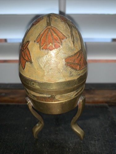 Vintage brass egg trinket - brass, pot