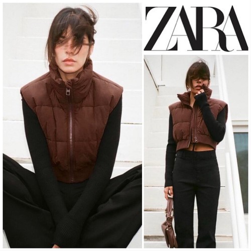 Zara brown cropped puffer - brown,