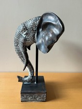 Maisonica, White & Brown, Carved Wood –effect, African Style Elephant Mask