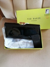 Ted BAKER BLACK PATENT MATINEE PURSE rose gold enamelled TB initial clasp BOXED