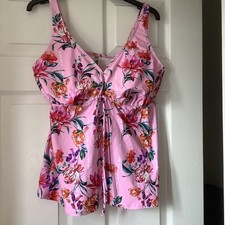 Womens Underwired Pretty Pink Floral Tankini Top Size 20DD Brand New 