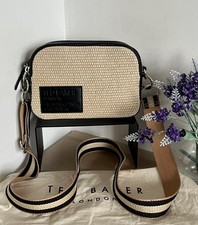 Ted Baker Stello Raffia & Leather Double Zip Camera Shoulder Crossbody Bag