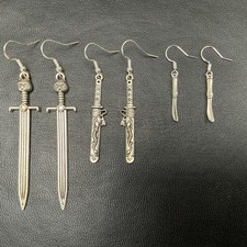 3x Novelty Cat Sword Earrings, Lightweight, Cat, Dagger, Knife, 925 Silver Hook