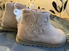 Girls Pink Ankle Boot With Butterfly Detail Size 6 First Walkers Asda George