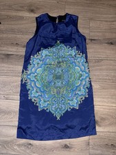 ZARA Blue Oriental Detail Lined Pencil Dress Size M