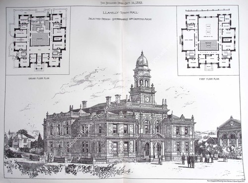 1892 llanelly town - town, hall