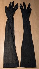 Vintage Audrey Hepburn Style Sheer Opera Gloves 1950s Pearl Button Black S/M