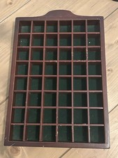Vintage Large Dark Wood Wall Hanging Trinket Display Case Black 48 Compartments