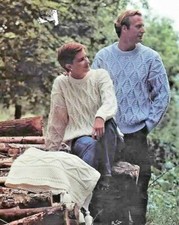 #45 LADYS MEN'S ARAN SWEATER & WRAP 32-44" VINTAGE KNITTING PATTERN COPY