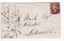 1856 QV 1d PENNY RED STAMP ON COVER TO STEPHEN MASH SOLICITOR AT LUTTERWORTH
