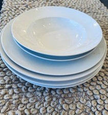 6 x WHITE PORCELAIN LARGE PASTA DINNER SOUP RIMMED BOWLS