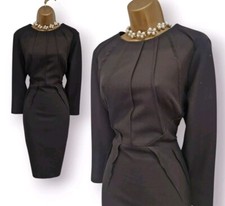 Karen Millen Black Tailored Pintuck Dart Wiggle Pencil Occasion Dress UK 14