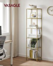 6-Tier Glass Shelf Bookshelf Storage Rack Tempered Glass Metallic Gold