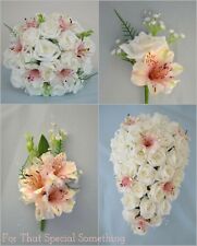 wedding bouquet rose & alstroemeria. Flower girl wand, buttonhole, corsage