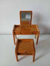 Vintage Lundby Dolls House Early Wood Dressing Table - Matching