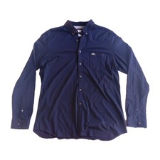 Lacoste Mens Long Sleeve Shirt XL Slim Logo Cotton Collar Button Blue Polo