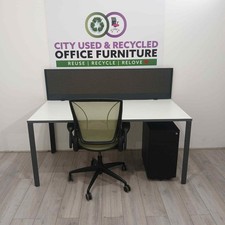 Herman Miller Rectangular Desk, White / Grey, Scalloped, W1600mm