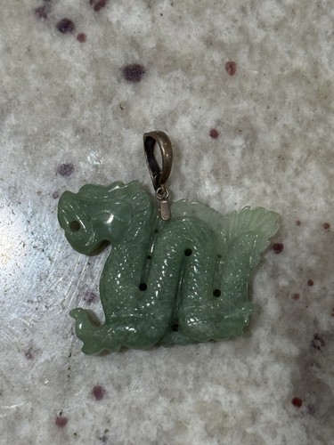 Vtg carved jade dragon - carved, pendant