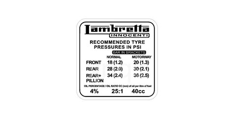 Lambretta tyre pressure - pressure, decal