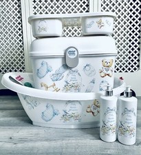 Personalised Baby Bath, Baby Box, top and tail tray Blue Design
