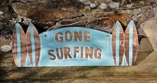  "Gone Surfing"  Wooden Wall Hanging Sign 50cm long, Fair Trade, NEW