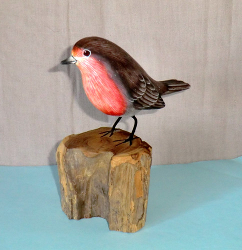 Hand carved wooden robin - wooden,