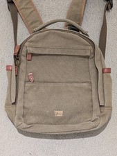 Troop London Khaki Canvas Backpack  + Leather Detailing Rucksack Bag Pockets