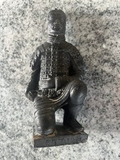 Japanese Samurai Warrior Statue Figurine Vintage Black Plaster
