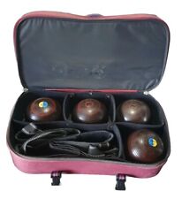 Henselite Super Grip Lawn Bowls x4 + Bag - Size 5 - Brown - Good Used Condition