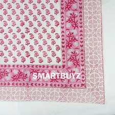 Indian Block Printed Mini Pink Bloom Print Table Cloths Rectangular 100%Cotton