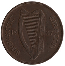 1937 Ireland 1 Penny Coin –