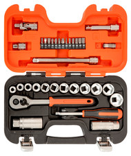 BAHCO 34 Piece S330 3/8" Metric/AF Socket Set & Ratchet + 1/4" Screwdriver Bits