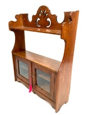 Antique Victorian Oak Wall Cabinet Shelf with Glazed Cupboard Key Arts & Crafts