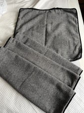 4 X Back/white Herringbone Wool Mix Cushion Covers 20” X 20”