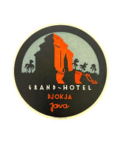 Deep Red & Black Vintage Luggage Label for "Grand-Hotel" Djokja, Java  *
