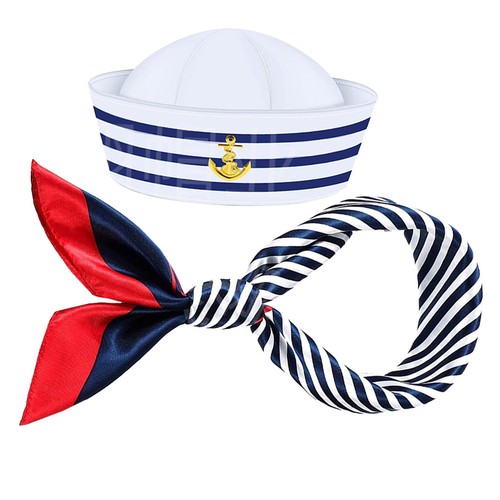 Blue stripe sailor hat set - blue,