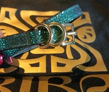 Biba Green Metallic Shimmer Leather  Double Wrap Wristlet Cuff Bracelet  Buckle