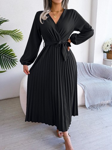 Wrap dress pleated midi long - midi,