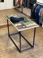 Retail Shop Display Table Minimal Industrial Style Marble Wood Top Customisable