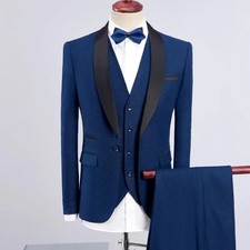 Mens Suits Party Fashion Wedding Tuxedo Bestman Bespoke Formal Groom 3Pcs Blue