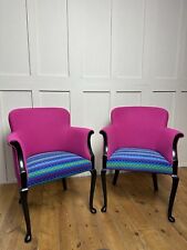 Pair Pink Antique Armchairs Hall Feature Occasional Bedroom Chairs