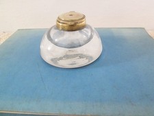 Heavy glass inkwell with brass
