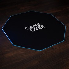 Game Over Blue Anti Slip Gaming Floor Mat Waterproof Octagon Gamer Chair Rug